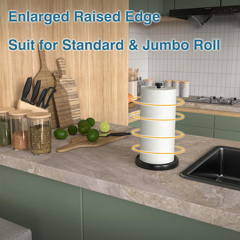 Paper Towel Holder Countertop, Black Paper Towel Holder Stand with Ratchet Mechanism for Kitchen Bathroom, One-Handed Tear Paper Stainless Steel Paper Towel Holder with Weighted Base(Black) by Swaitee