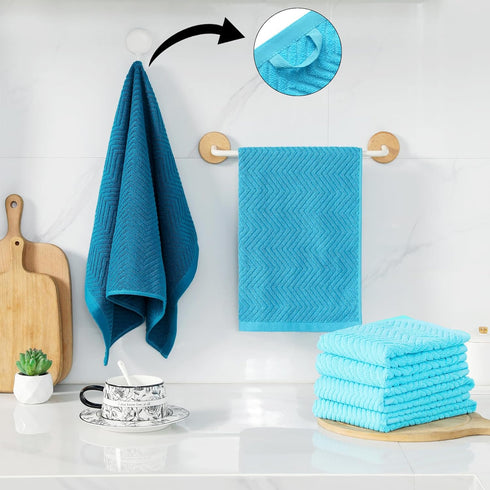 QAJ 100% Set, 16" 25" Pack 8 (400 Cotton Kitchen Dish Towels x Super Absorbent and Soft Kitchen Towels, of Dish Cloths