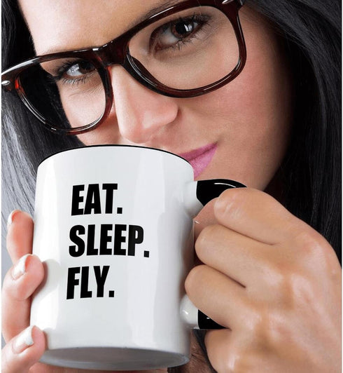3dRose Eat Sleep Fly - Fun Gifts for Pilots, Flight Crew, Two Tone Black Mug, 11oz