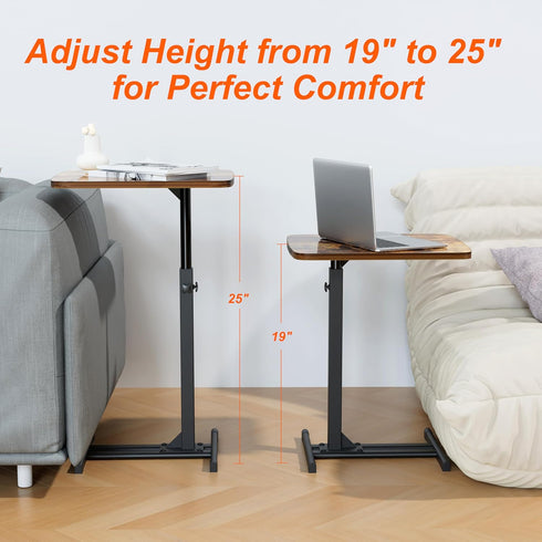 360 TV Tray Table for Small Spaces with Swivel Tabletop & Height Adjustable,C Shaped Sofa Arm End Side Table, Bed Tray