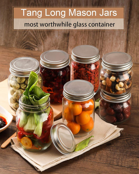 TANGLONG 8 oz Mason Jars Set of 24, Small Glass Jars with Lids for Spice, Jelly, Jam, Honey, Pickles, Wedding Favors