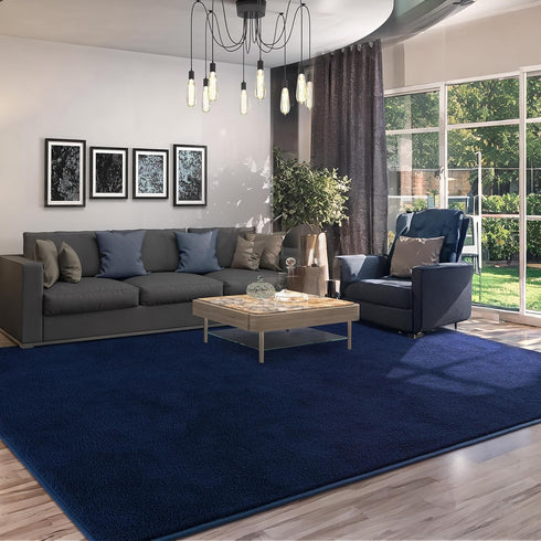 AROGAN Modern Shag Area Rug for Bedroom, 4x6 Feet Washable Plush Memory Foam Indoor Floor Carpet in Navy Blue