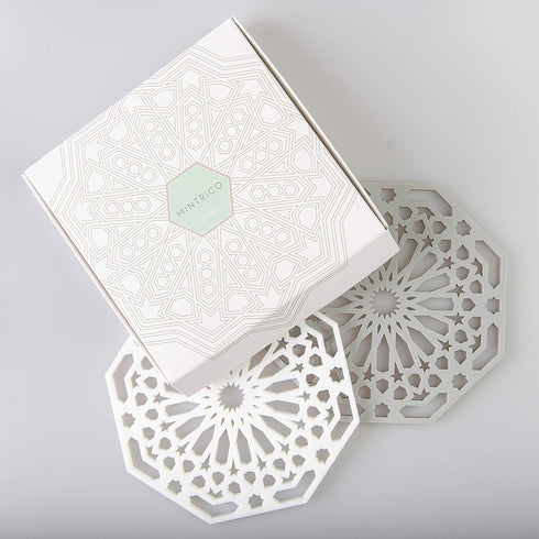 Mintrico Silicone Trivet Mat Pad for Hot Dishes, Set of Two (White & Grey Octagon)