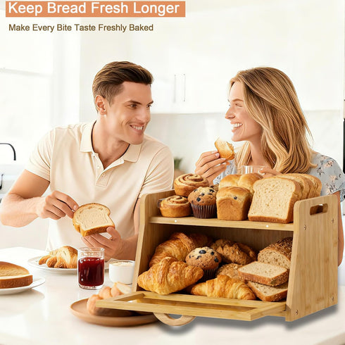 Required(14.9" 9.8" 9.4") BAMBANG Extra Large Bread Box, Bread Box for Homemade Bread, Bamboo Wooden Bread Storage