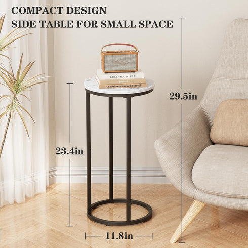 Katrawu Color(11.81" 11.81" 23.62" C Shaped end Table,Wood Round Side Table for Couch,Small Sofa Table with Metal Frame