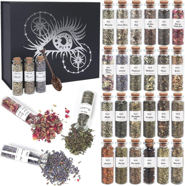 HNSHAG Witchcraft Supplies Herbs and Flowers Kit, 24pack Dried Herb for Spell Jars,