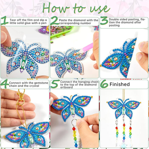 6 3D YUNVI Pcs Diamonds Paintings Suncatcher, Double Sided Diamonds Paintings Wind Chime Paint by Number, Diamond