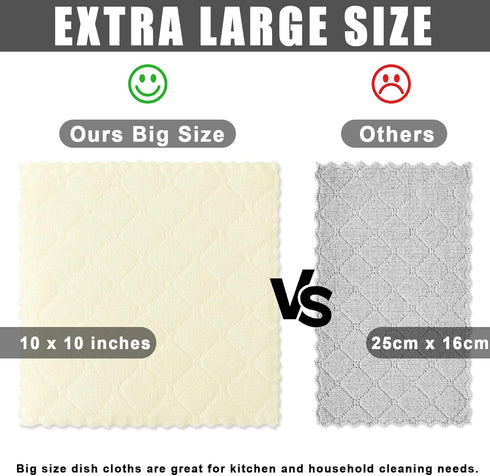 Homaxy 12 Pack Kitchen Dish Cloths, 10 x 10 Inches, Cream Yellow, Super Soft Absorbent Coral Velvet Cleaning Cloths