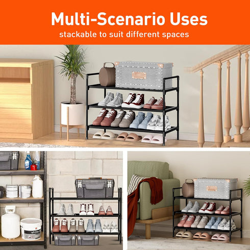 3 Shoe Rack Tier Shoe Organizer Shoe Storage Shoe Rack for Narrow Hallway Entryway Bedroom Easy Assembly (Black)