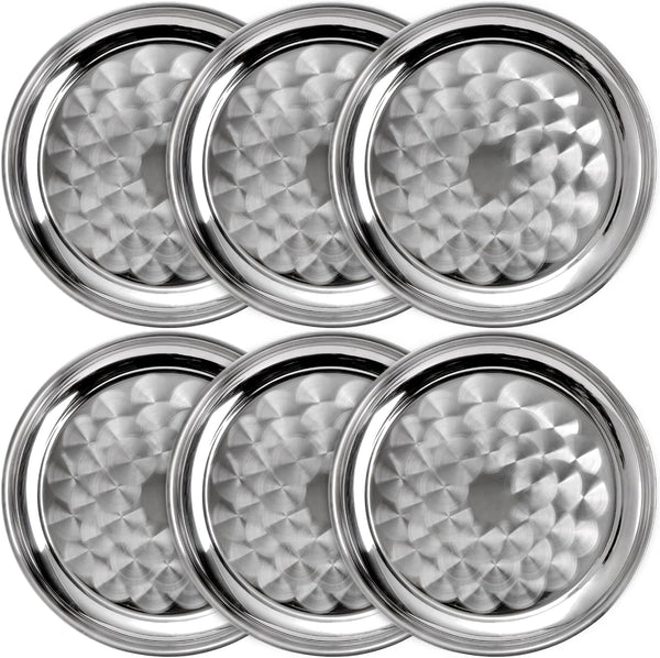 ZEAYEA 6 Pack Stainless Steel Round Tray, 12 Inch Bar Serving Tray