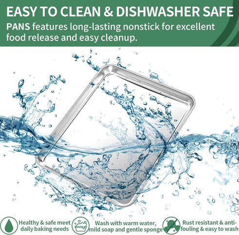 HKJ Chef Baking Sheets Set of 2 - Stainless Steel Cookie Sheets & Toaster Oven Tray Pans, Non Toxic & Easy Clean