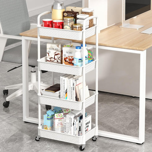 MOYIPIN 4-Tier Plastic Rolling Utility Cart with Handle,Utility Storage Cart for Office, Living Room, Kitchen,Movable