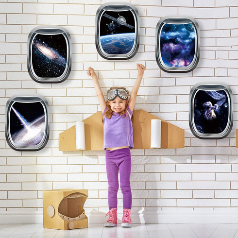 Blulu 6 Pieces 3D Space Capsule Window Wall Decor, Outer Space Wall Decals for Kids Nursery Bedroom