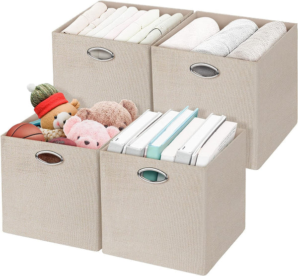 Posprica 12×12 Storage Cubes - 4pcs Fabric Drawers Organizer Bins, Beige