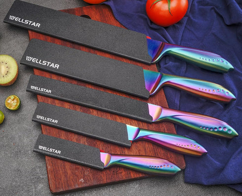 WELLSTAR Knife Edge Guards Set, 5 Piece Universal Blade Covers, BPA Free ABS Protective Sheaths for Kitchen Knives