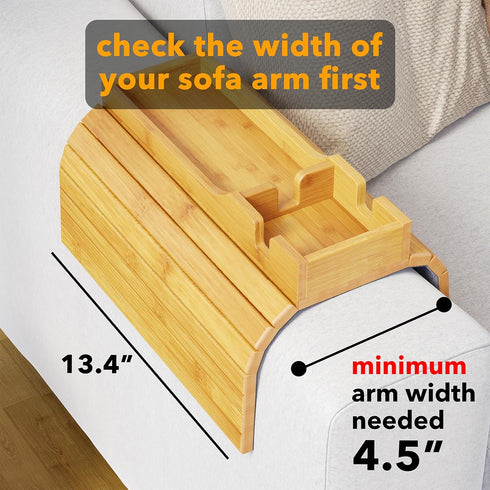 SpaceAid Bamboo Couch Cup Holder, Anti Falling Foldable Sofa Armrest Tray with Cup Holder, Couch Arm Side Table