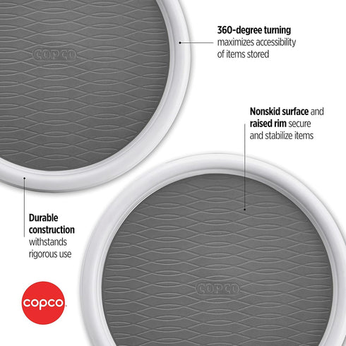 Copco 9 Inch Non Skid Pantry Cabinet Lazy Susan Turntable, Set of 2, White and Gray