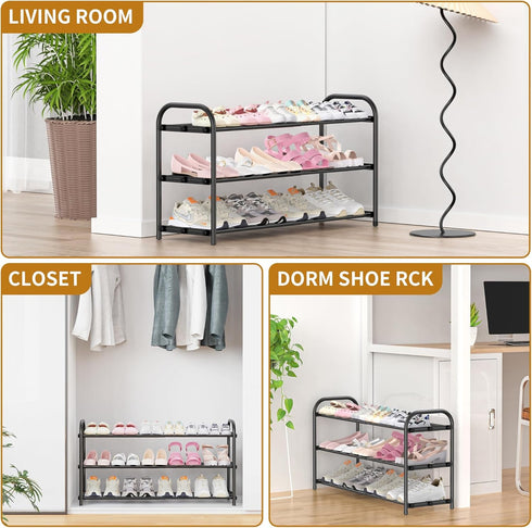 Hleelomi 3-Tier Closet,Living Expandable Shoe Rack,Adjustable Shoe Shelf Storage Organizer Heavy Duty Metal Free