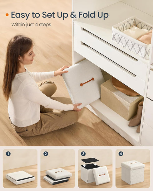 15 15 15 Inches, 660 lb, ULSF095W01 SONGMICS Small Folding Storage Ottoman, Foot Rest Stool, x x Ottoman with Storage