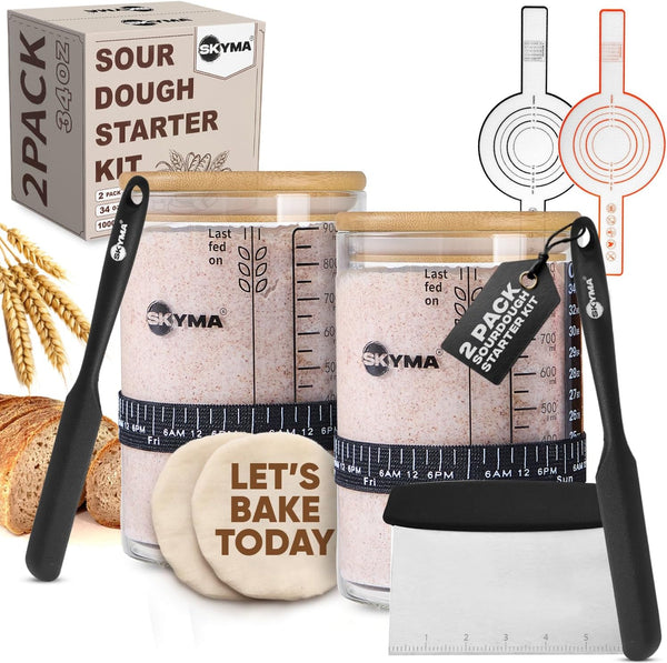 Sourdough Starter Kit - 2 Pack 34 oz, Sturdy Sourdough Starter Jar