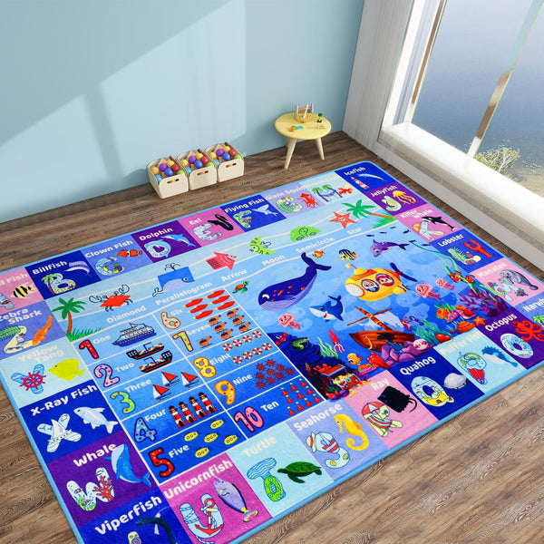 DINSUMRUG ABC Kids Rug for Playroom 59"39.4" Ocean Rug Baby Play Mat Alphabet