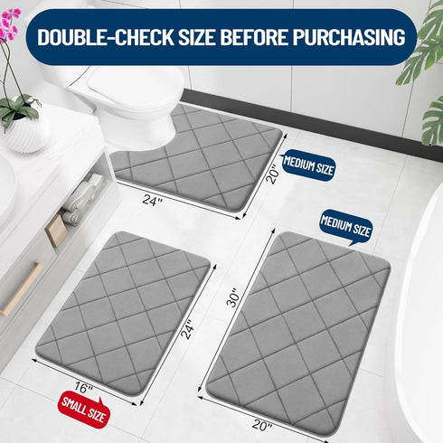 OLANLY Ultra Soft Memory Foam Bath Mat 30x20, Absorbent Machine Washable Bathroom Rug, Thick Grey Bath Rugs