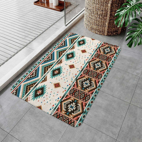 Aztec Bath Rugs for Bathroom,Southwestern Native Tribal Navajo American Ethnic Pattern Western Boho Triangular Non Slip Flannel Bathroom Rug, Dry Fast Water Absorbent Bath Mats, 17x29 Inc by Hjokiupt