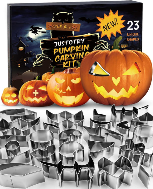 JUSTOTRY Pumpkin Carving Kit with Hammer, Safe for Kids, Durable Stainless Steel Non-knife Tools, 23 PCS