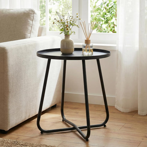 18" Outdoor Side Table, Indoor & Outdoor Round Patio Side Table, Small Metal Side Table for Porch, Balcony, Living
