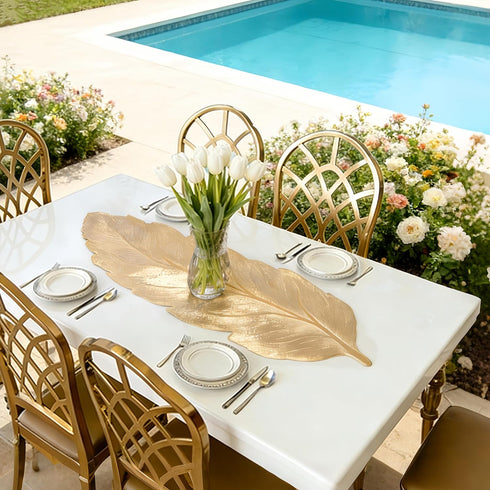 36 Inch FAVE Gold Small Table Runner Heat Resistant Vinyl Table Cover for Dinner Party Wedding Decor (Leaves)