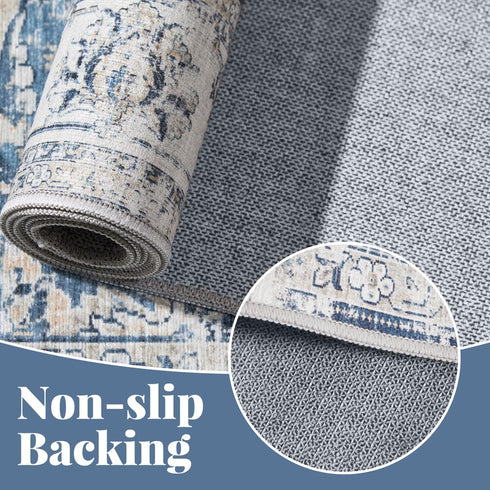 jinchan 2x6 (2x6, Fiora Runner Rug Machine Washable Hallway Rug Dark Blue Vintage Floral Print Non-Slip Low Pile