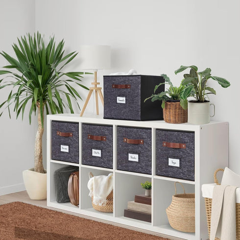 DECOMOMO Storage Baskets 13x15x13 - Storage Cube Bins with Label Holders for Organizing Shelves, 4pcs, Black Pattern