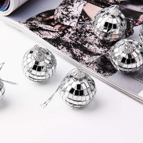 12 Pcs Silver Disco Mirror Balls for Party Decoration, Christmas Tree Ornaments (4CM)