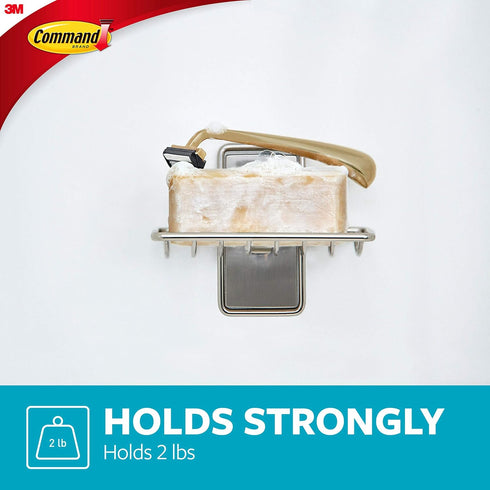 Command 1 2 Command Soap Dish for Shower, Damage Free Hanging Bathroom Soap Dish, No Tools Bar Soap Holder, Satin