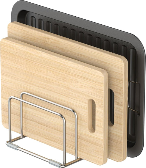 Cutting Board Holder Stand, 304 Stainless Steel Storage Rack, Cutting Board Organizer with 1.0+1.2 Inch Width Slots