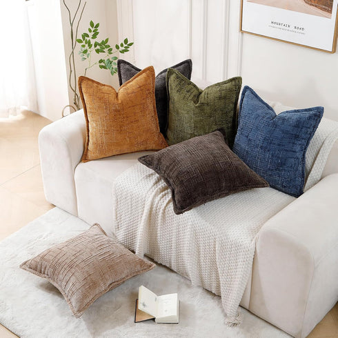 18x18 Set 2, HPUK Fall Chenille Soft Throw Pillow Covers of Accent Cushion Covers for Living Room, Bedroom, Decorative