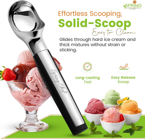 Commercial Spring Chef Heavy Duty Metal Ice Cream Scoop - Dishwasher Safe Ice Cream Scooper, Icecream Scoop Spade