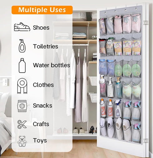 MISSLO Sturdy Oxford Shoe Organizer, 35 Large Pockets Hanging Rack for Closet Door Storage, Grey