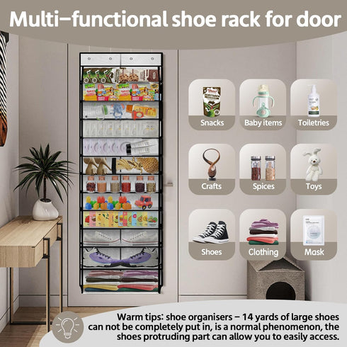 PAULONE 12 Pocket Over the Door Shoe Organizer,Reusable Breathable Large Mesh Bag Men's & Women's Sneaker