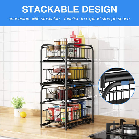 AIYAKA Pull-out Cabinet Organizer, Stackable 2-tier Under Sink Rack with Sliding Storage Drawer for Bathroom, Kitchen,