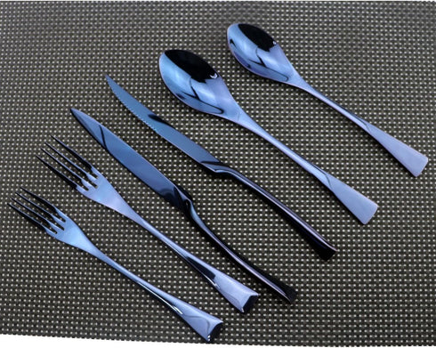 Flatware Set 18/10 Stainless Steel Mirror Polished Blue Cutlery - Silverware Utensil Set of Serrated Steak Knife Dinner Fork Knife Spoon Salad Fork Dessert Spoon,6 Piece Service for 1 by Uniturcky