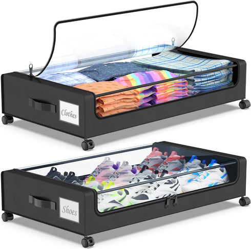 Beborxue Under Bed Storage with Wheels, 2-Pack Under the Bed Storage Containers