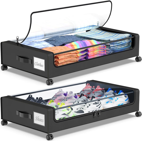 Beborxue Under Bed Storage with Wheels, 2-Pack Under the Bed Storage Containers