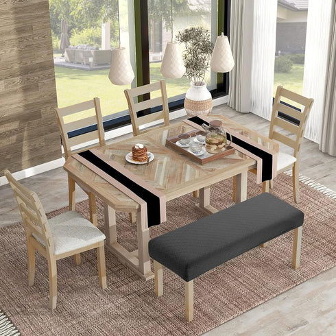 YISUN Jacquard Dining Bench Covers, Stretch Washable Removable Bench Slipcover, Rectangle Bench Seat Protector Cover
