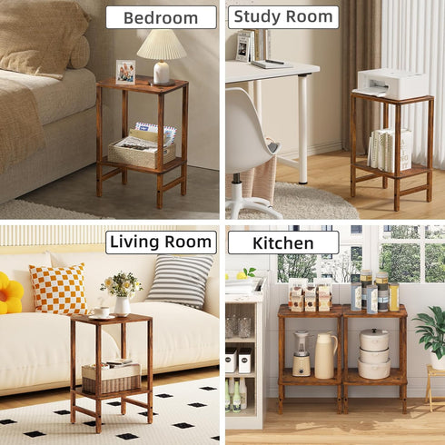 2-Tier YUFAM Side Table End Table Tall Night Stand for Living Room Bedroom Bathroom Office Furniture Brown
