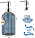 16 OZ Clear Glass Soap Dispenser with Vertical Stripe and 304 Stainless Steel Pump for Bathroom, Kitchen, Lotion (Blue