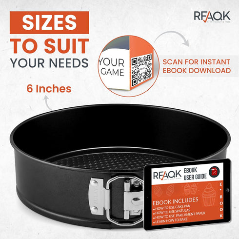 RFAQK Non-Stick 6 Inch Cake Pan with Removable Bottom - Leakproof Springform Pan with 50Pcs Parchment Papers - Perfect for Cakes, Cheesecakes, and Compatible with 3 Qt Instant Pot - Bonus E-Book by RFAQK