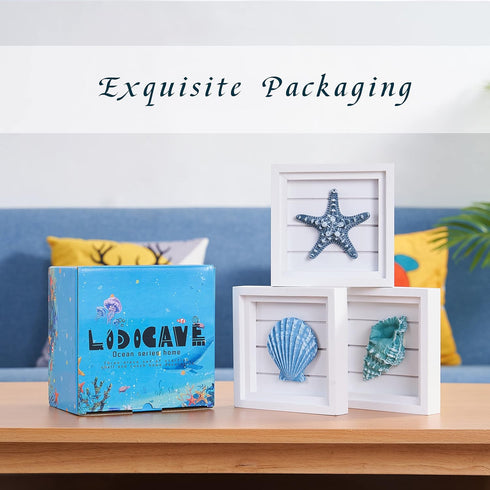 LODOCAVE 3D Art Beach Wall Decor - Coastal Decor Sets for Bedroom, Bathroom, Living Room