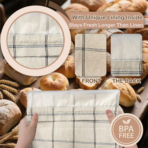 Duthcbw XL Linen Bread Bag for Homemade Sourdough with Proofing Cover, Reusable Organic Linen bags with TPU Lining