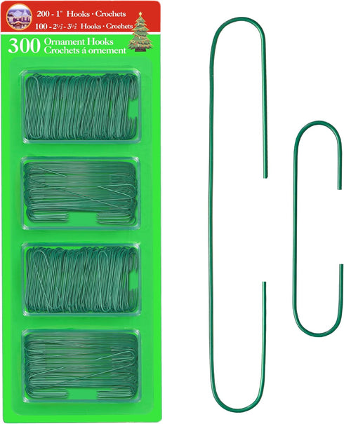 R’ND’s 300 Pack Christmas Tree Ornament Hooks - Metal Wire Hangers for Decorating (Green)